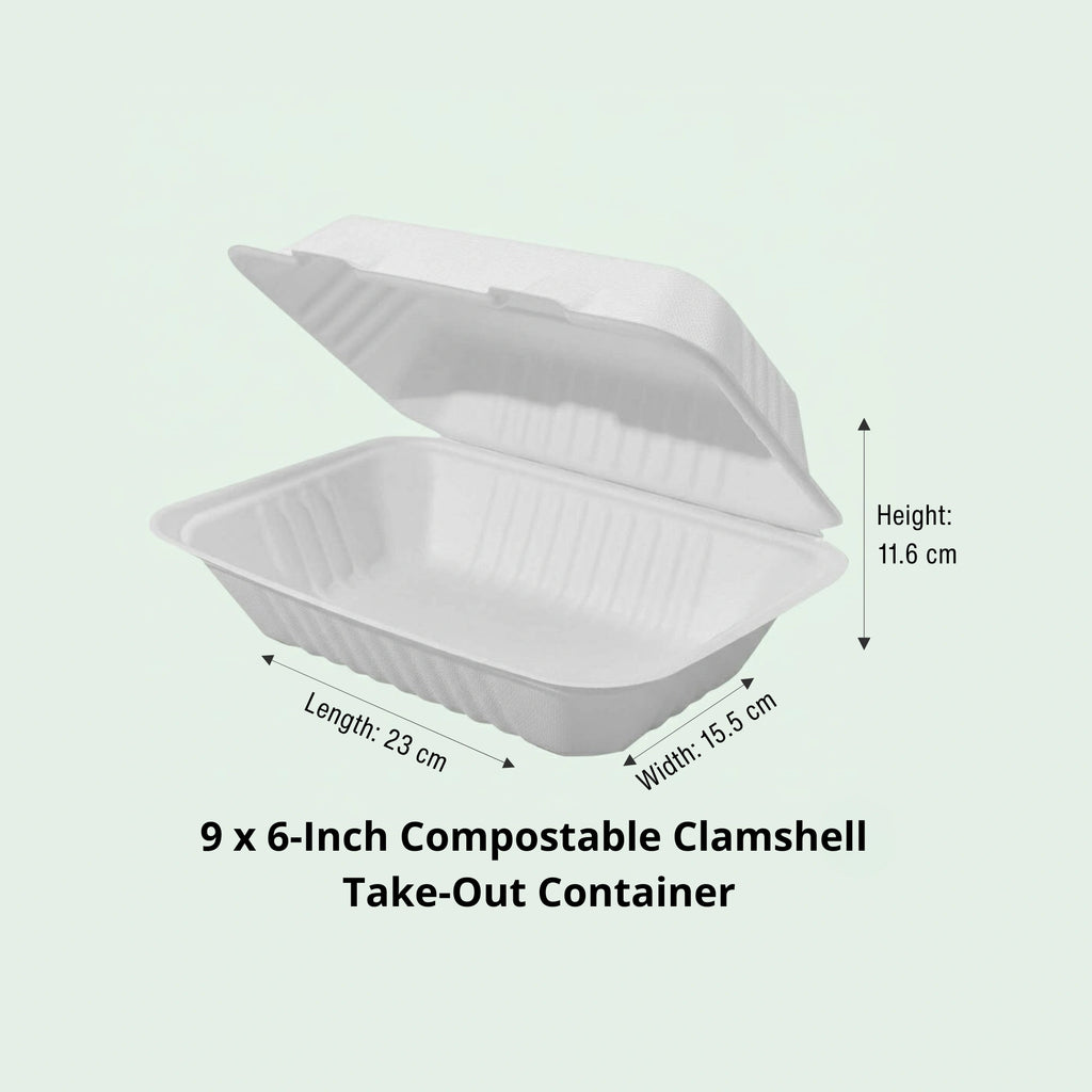 Sugarcane Clamshell Container - 9 x 6 in