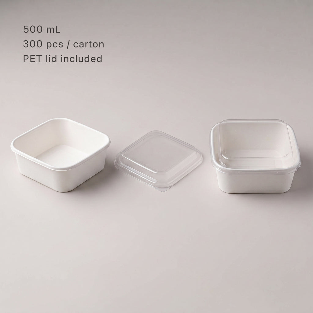 500ml Square White with PET Lid