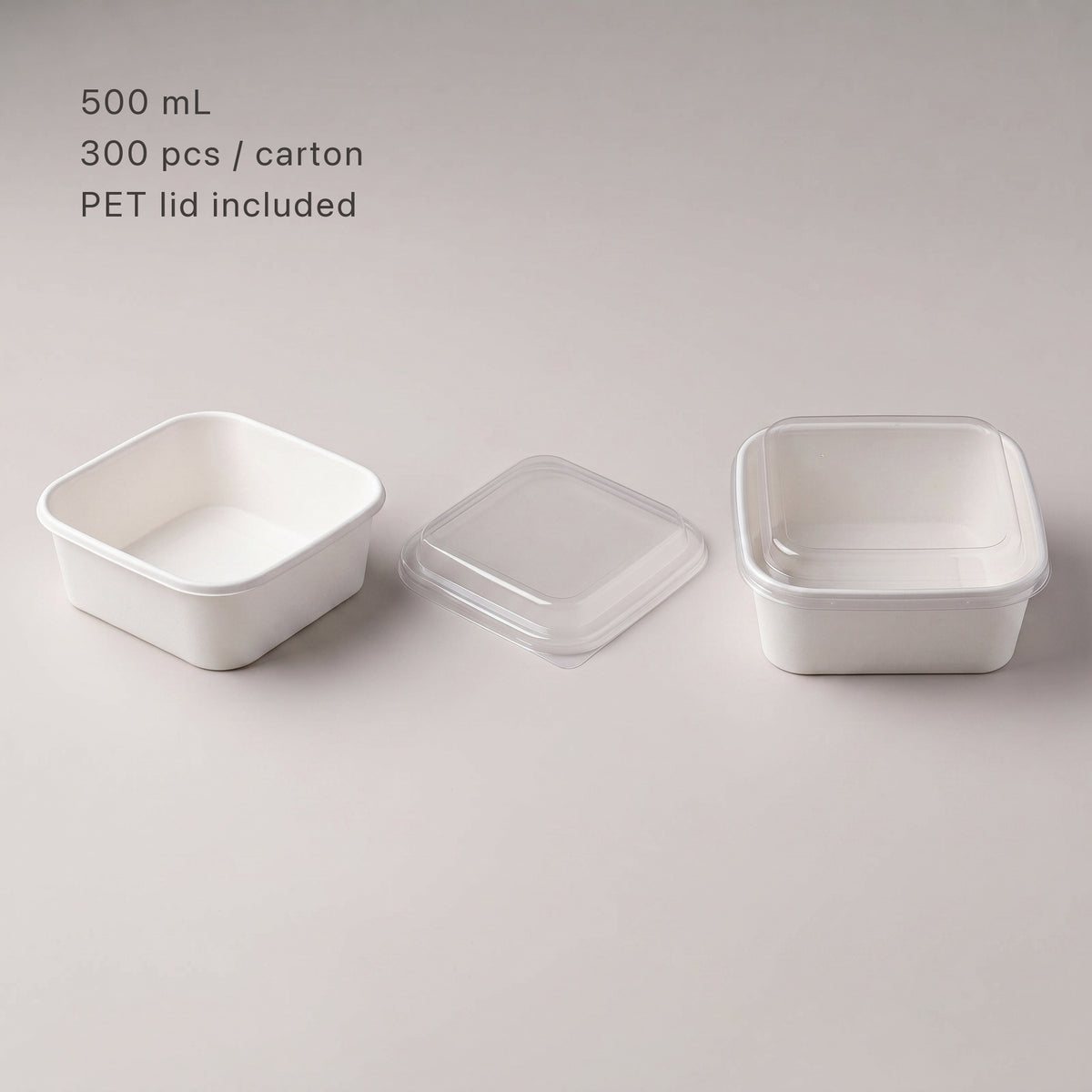 500ml Square White with PET Lid